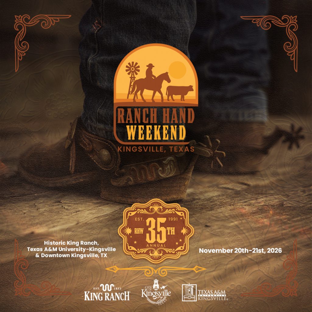 Ranch Hand Weekend, November 20–21, 2026, Kingsville, Texas — bigger and better than ever. BBQ competition, vendors, car show, rodeo, quail rig show, ranch hand breakfast, evening concert, tree lighting, and family fun. Presented with the Kansas City Barbeque Society, King Ranch, Texas A&M University–Kingsville, and the City of Kingsville.